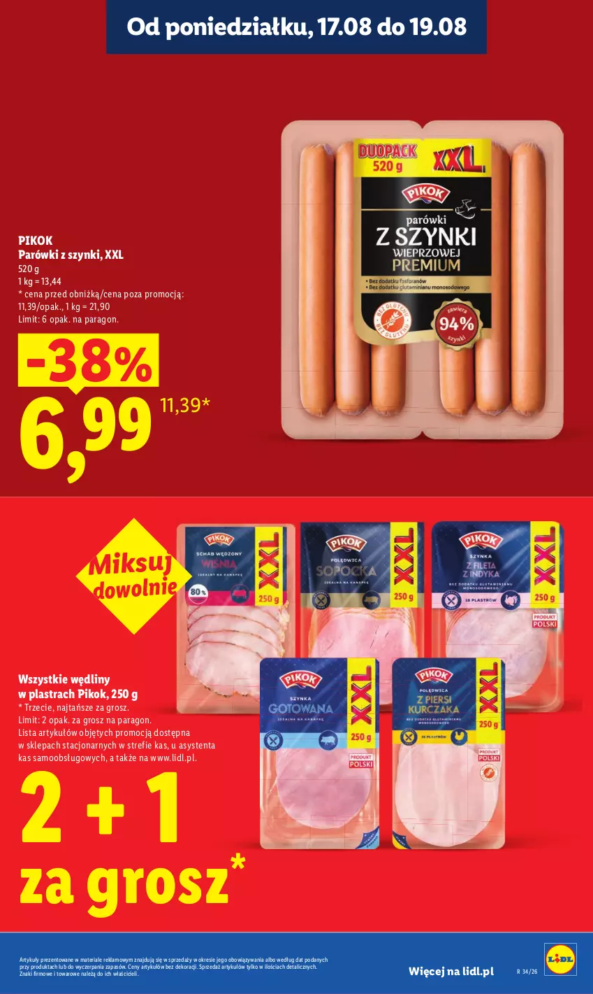 Gazetka promocyjna Lidl - Gazetka ważna od 17.08 do 19.08 - ważna 17.08 do 19.08.2026 - strona 13 - produkty: Parówki, Parówki z szynki, PIKOK