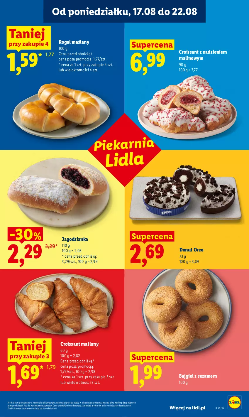 Gazetka promocyjna Lidl - Gazetka ważna od 17.08 do 19.08 - ważna 17.08 do 19.08.2026 - strona 43 - produkty: Croissant, Donut, Jagodzianka, Oreo, Rogal, Sezam