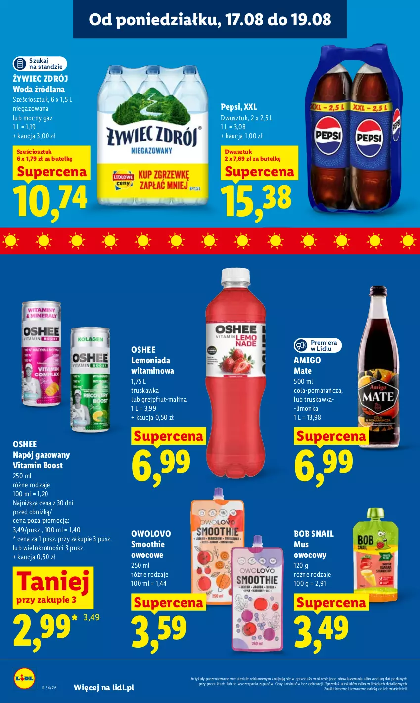 Gazetka promocyjna Lidl - Gazetka ważna od 17.08 do 19.08 - ważna 17.08 do 19.08.2026 - strona 56 - produkty: Grejpfrut, LANA, Lemoniada, Limonka, Mus, Napój, Napój gazowany, Oshee, Pepsi, Smoothie, Woda