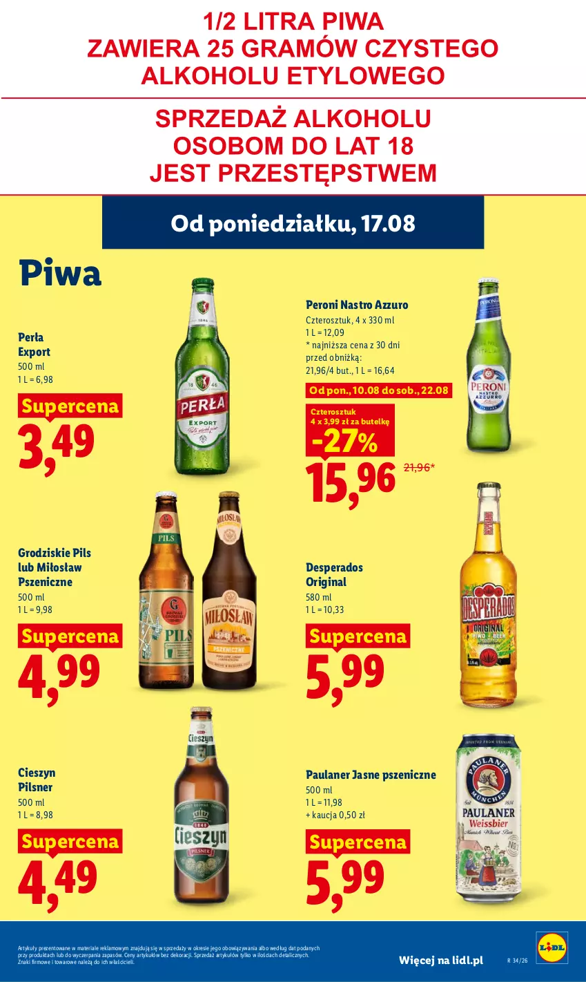 Gazetka promocyjna Lidl - Gazetka ważna od 17.08 do 19.08 - ważna 17.08 do 19.08.2026 - strona 59 - produkty: Desperados, Gin, Perła, Piwa, Por