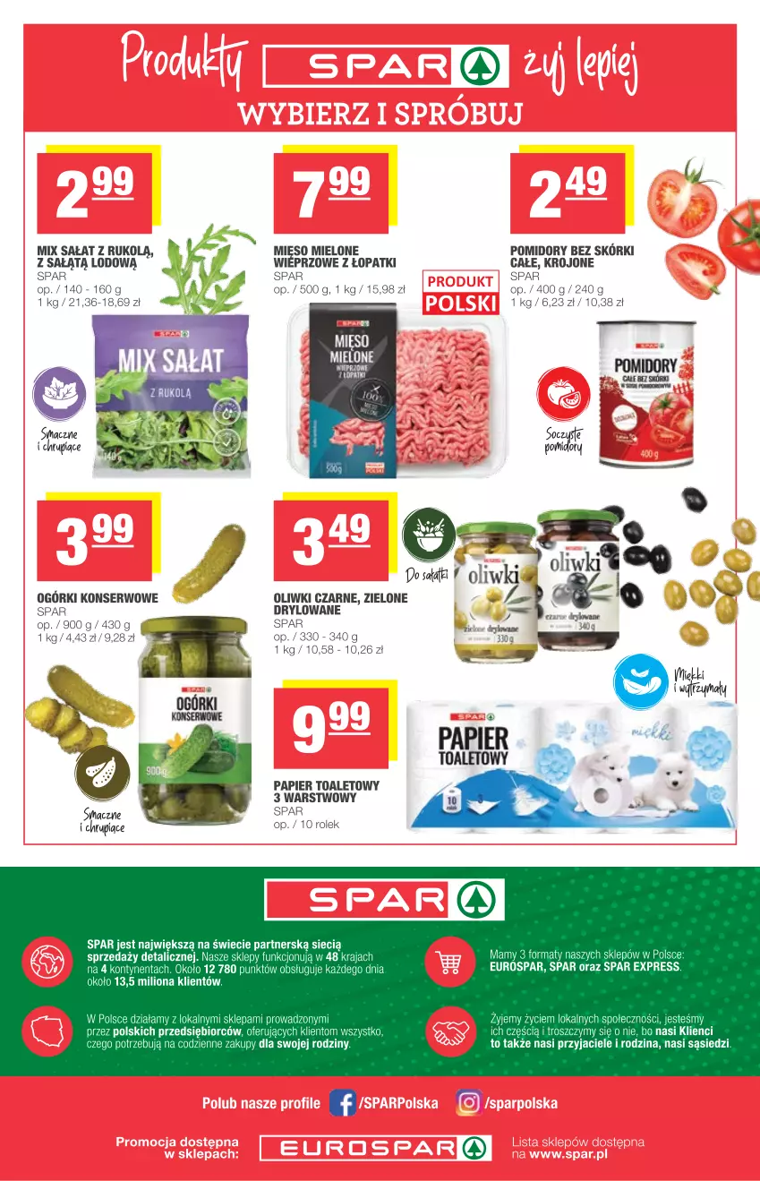 Gazetka promocyjna Spar - Spar - ważna 19.05 do 25.05.2021 - strona 8 - produkty: Lion, Mięso, Mięso mielone, O nas, Ogórki konserwowe, Oliwki, Oliwki czarne, Papier, Papier toaletowy, Pomidory, Por, Sałat, Ser