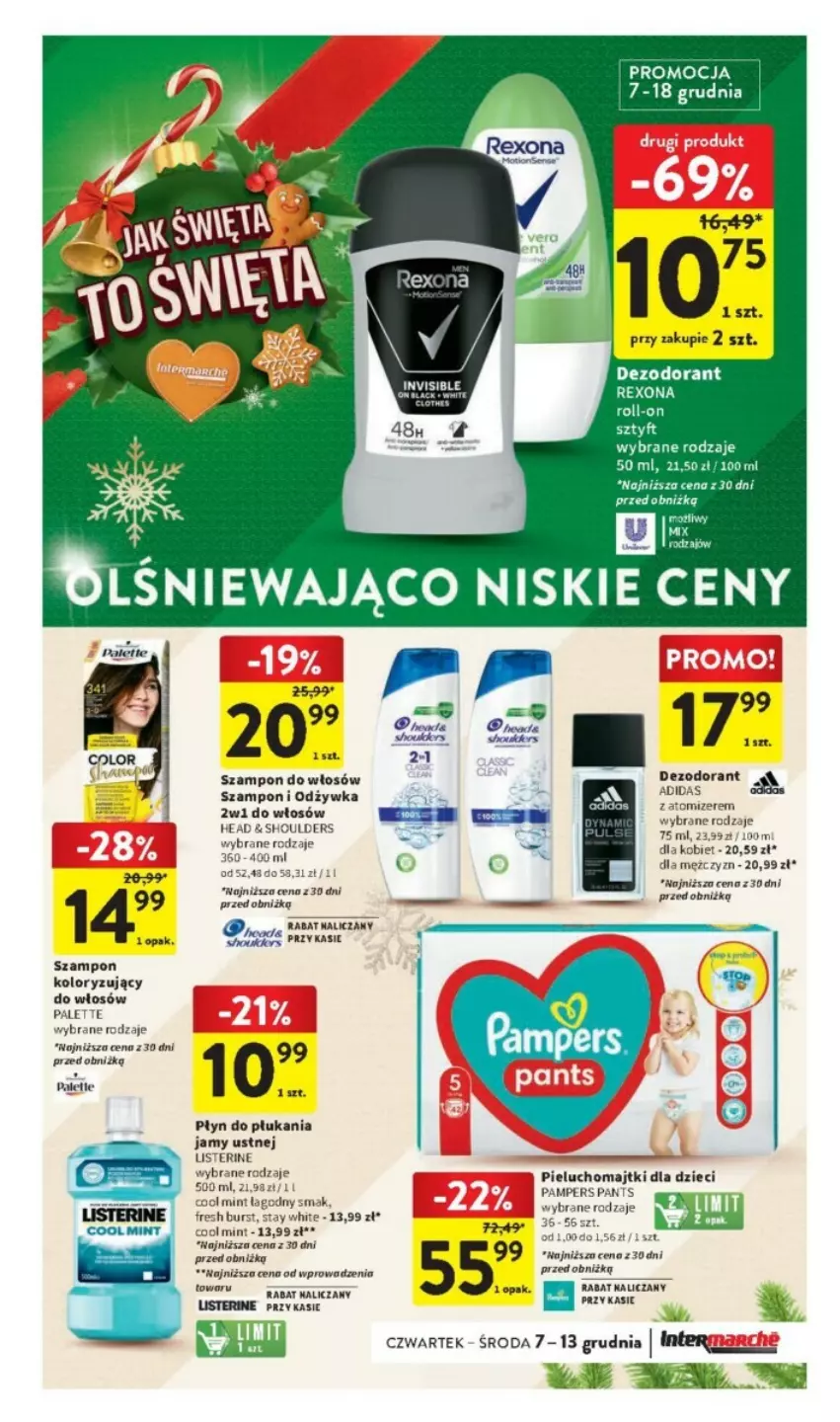 Gazetka promocyjna Intermarche - ważna 07.12 do 13.12.2023 - strona 40 - produkty: Dezodorant, Dzieci, Listerine, Majtki, Odżywka, Palette, Pampers, Pieluchomajtki, Płyn do płukania, Płyn do płukania jamy ustnej, Rexona, Szampon