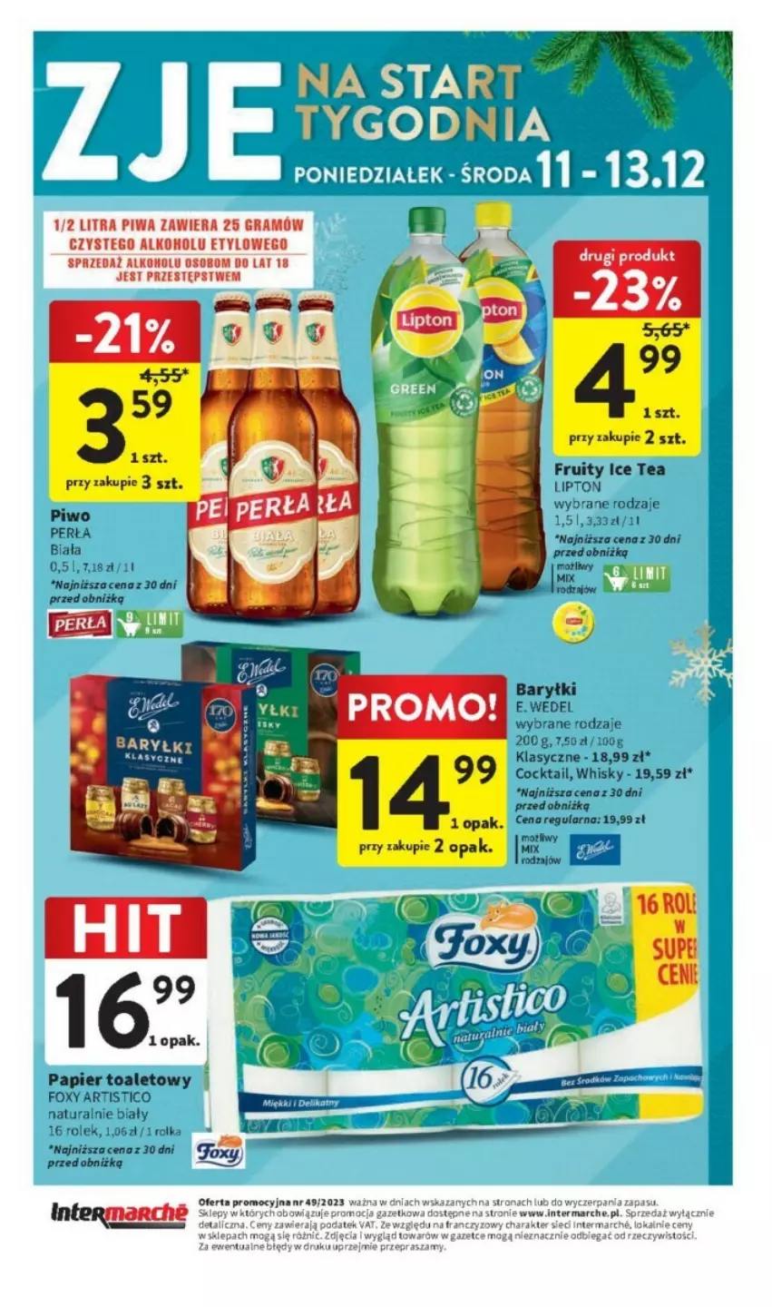 Gazetka promocyjna Intermarche - ważna 07.12 do 13.12.2023 - strona 42 - produkty: Baryłki, Foxy, Gra, Ice tea, Lipton, Papier, Papier toaletowy, Perła, Piwa, Piwo, Whisky