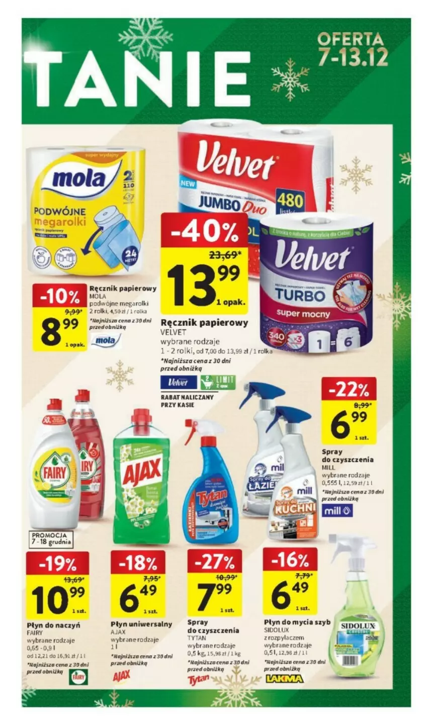 Gazetka promocyjna Intermarche - ważna 07.12 do 13.12.2023 - strona 5 - produkty: Ajax, Fa, Fairy, Mola, Papier, Płyn do mycia, Ręcznik, Rolki, Sidolux, Spray do czyszczenia, Tytan