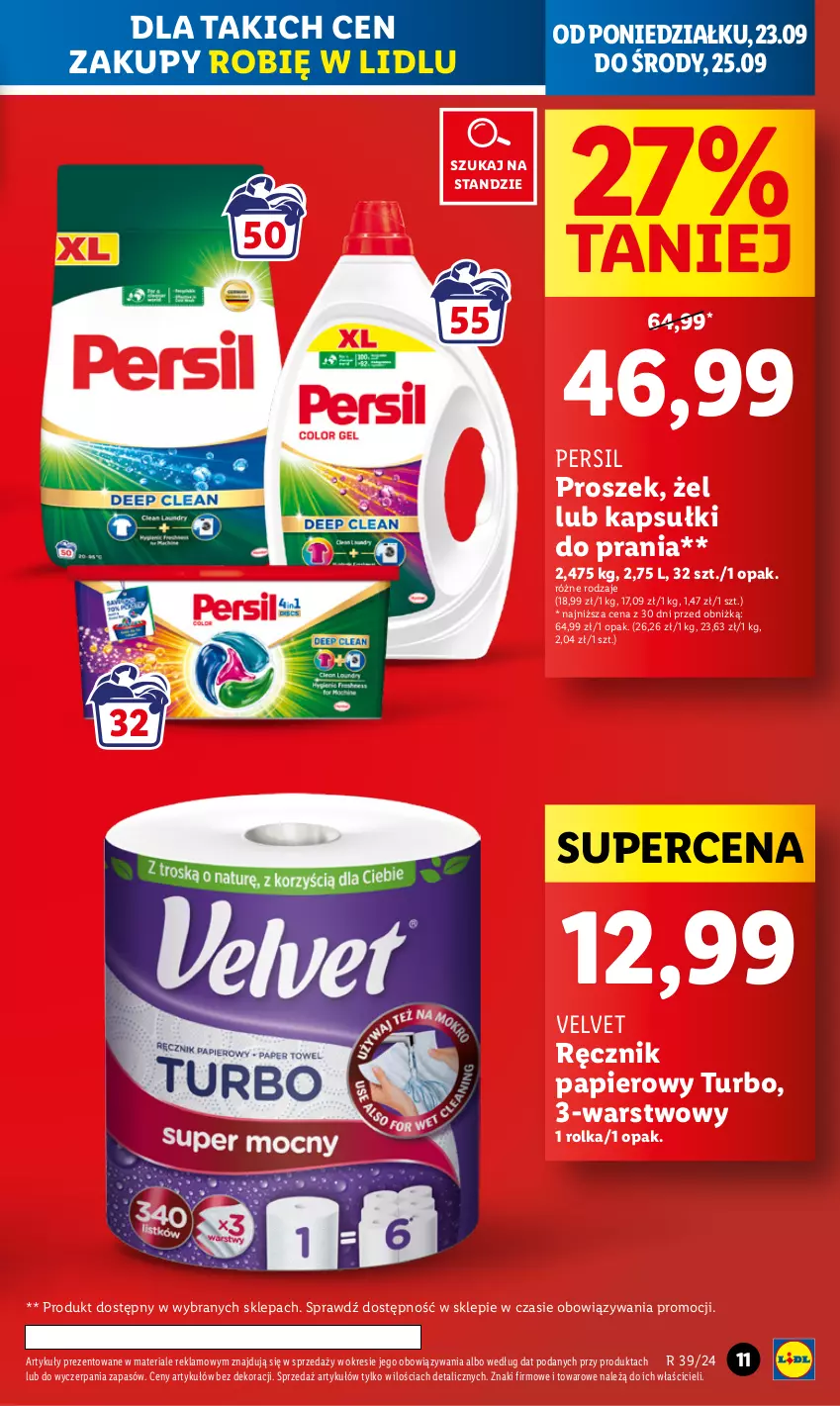 Gazetka promocyjna Lidl - GAZETKA - ważna 23.09 do 25.09.2024 - strona 13 - produkty: Kapsułki do prania, Papier, Persil, Ręcznik, Velvet