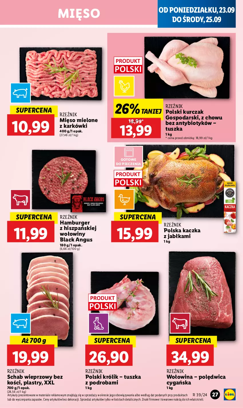 Gazetka promocyjna Lidl - GAZETKA - ważna 23.09 do 25.09.2024 - strona 31 - produkty: Burger, Hamburger, Jabłka, Kaczka, Królik, Kurczak, Lack, Mięso, Mięso mielone, Piec, Polędwica, Schab wieprzowy, Tusz, Wołowina