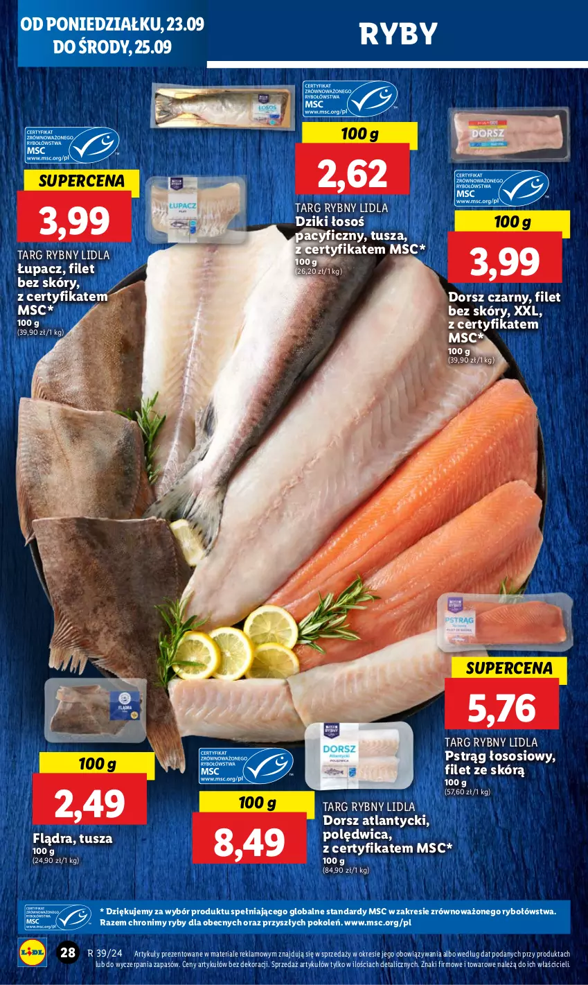 Gazetka promocyjna Lidl - GAZETKA - ważna 23.09 do 25.09.2024 - strona 32 - produkty: Dorsz, Polędwica, Pstrąg, Pstrąg łososiowy, Sos, Tusz