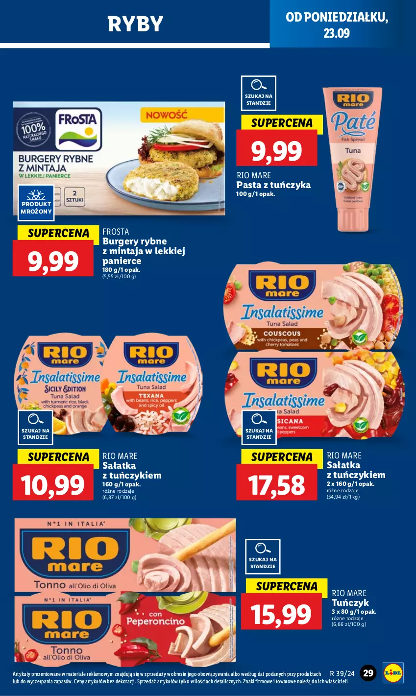 Gazetka promocyjna Lidl - GAZETKA - ważna 23.09 do 25.09.2024 - strona 33 - produkty: Burger, Frosta, Mintaj, Rio Mare, Sałat, Sałatka, Tuńczyk