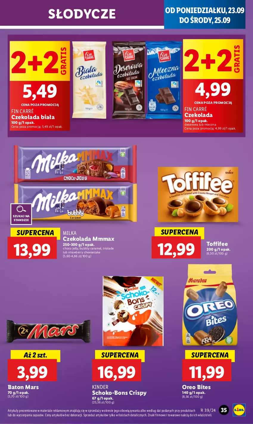 Gazetka promocyjna Lidl - GAZETKA - ważna 23.09 do 25.09.2024 - strona 39 - produkty: Baton, Czekolada, Deser, Gra, Kinder, Mars, Milka, Oreo, Ser, Toffifee