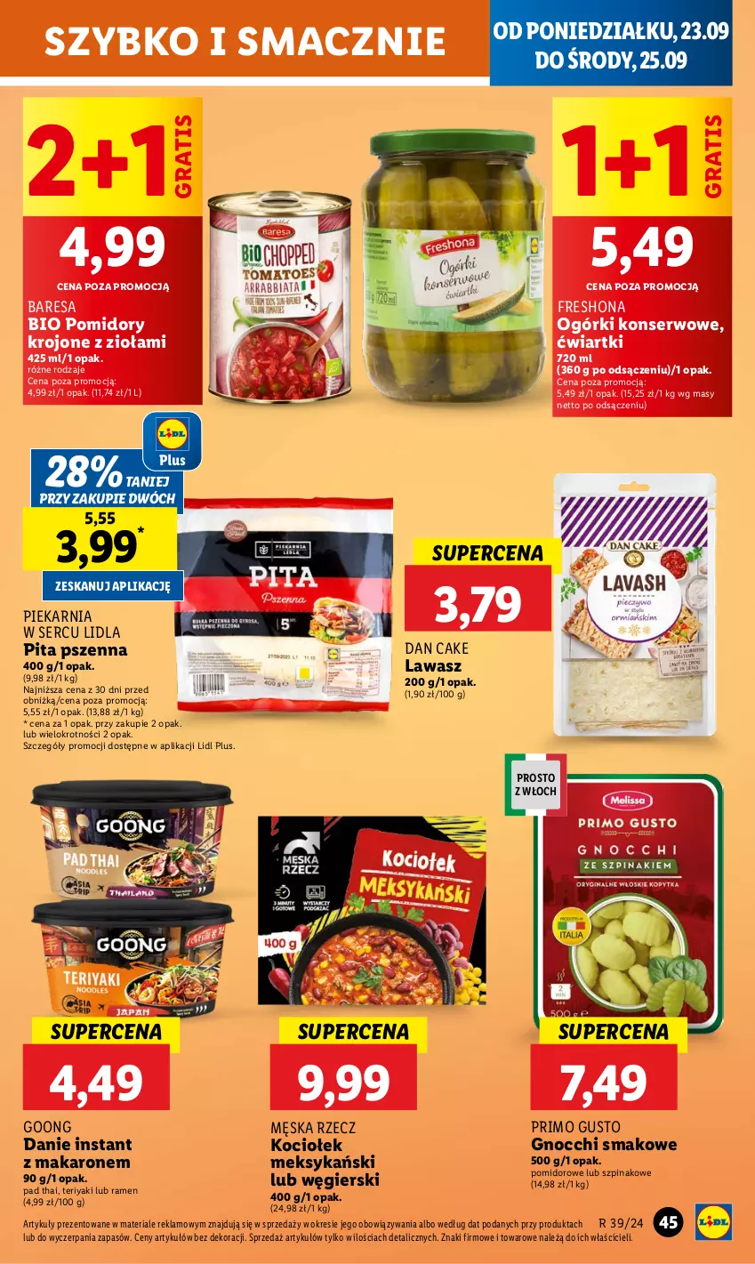 Gazetka promocyjna Lidl - GAZETKA - ważna 23.09 do 25.09.2024 - strona 51 - produkty: Dan Cake, Gnocchi, Gra, Koc, Makaron, Ogórki konserwowe, Pomidory, Pomidory krojone, Ser, Szpinak