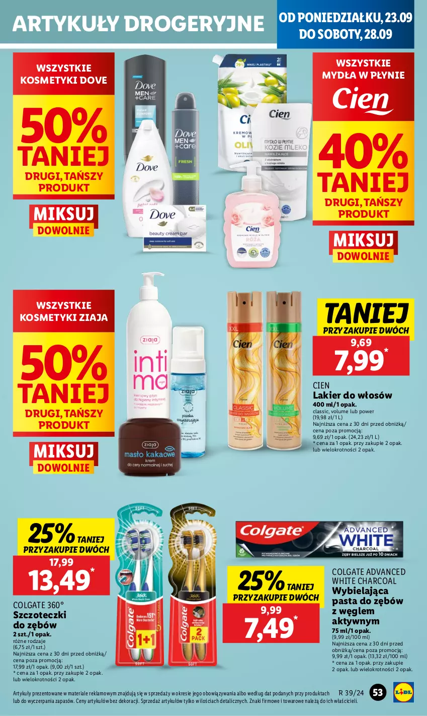 Gazetka promocyjna Lidl - GAZETKA - ważna 23.09 do 25.09.2024 - strona 59 - produkty: Colgate, Dove, Lakier, Lakier do włosów, LG, Pasta do zębów, Ziaja