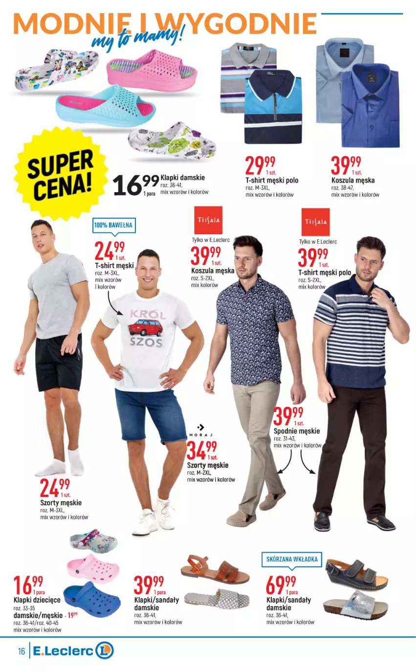 Gazetka promocyjna E Leclerc - ważna 04.05 do 14.05.2022 - strona 16 - produkty: Dzieci, Klapki, Kosz, Koszula, Sandał, Spodnie, Szorty, T-shirt, Wełna