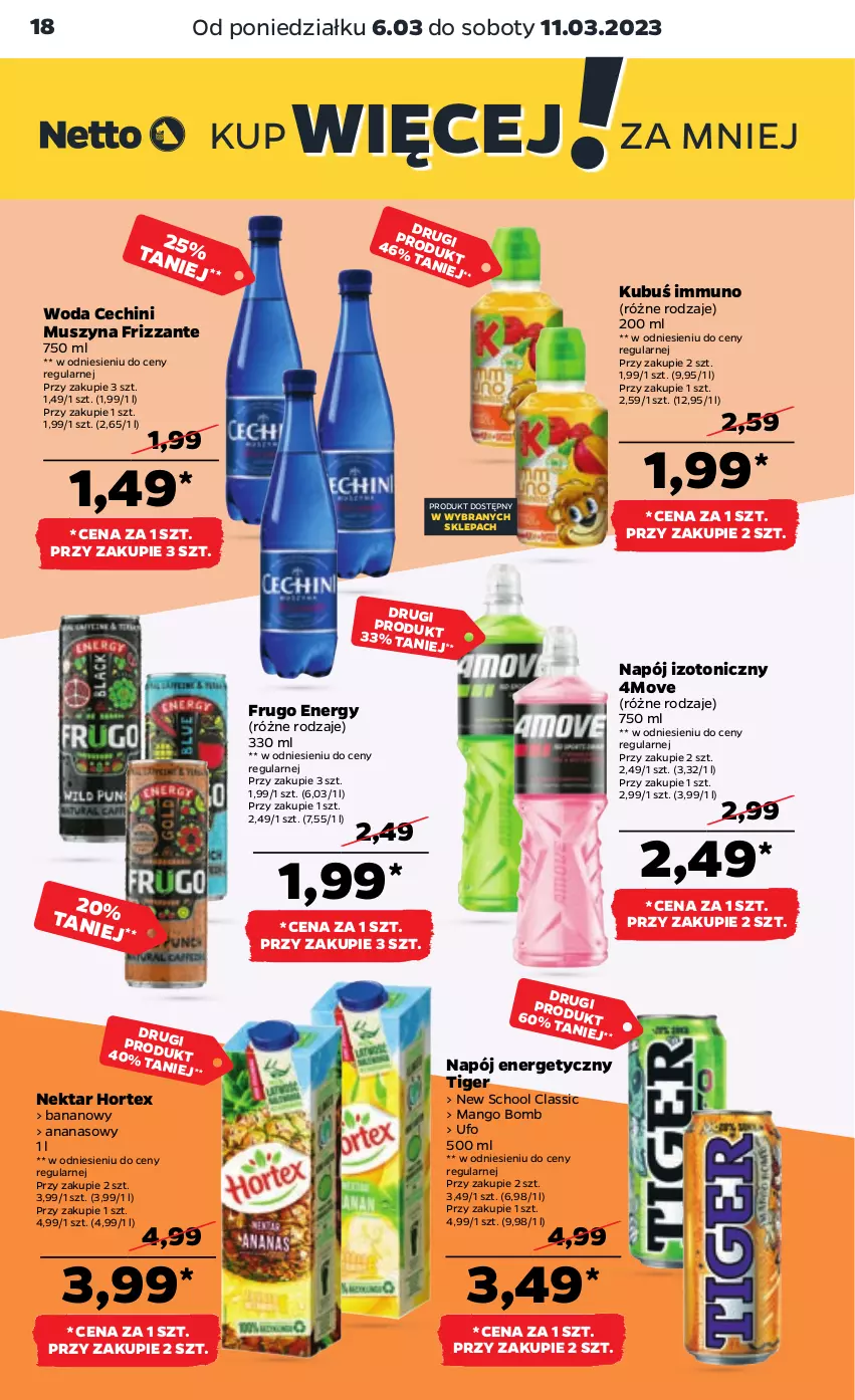 Gazetka promocyjna Netto - Artykuły spożywcze - ważna 06.03 do 11.03.2023 - strona 18 - produkty: Ananas, Hortex, Kubuś, Mango, Mus, Napój, Napój energetyczny, Napój izotoniczny, Nektar, Szyna, Tiger, Woda