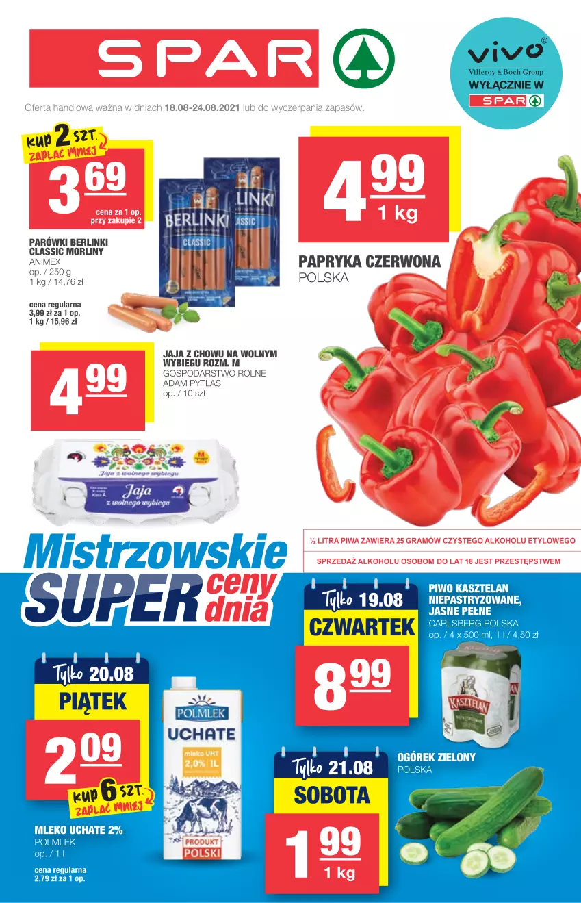 Gazetka promocyjna Spar - Express - ważna 18.08 do 24.08.2021 - strona 1 - produkty: Berlinki, Jaja, Morliny, Papryka, Papryka czerwona