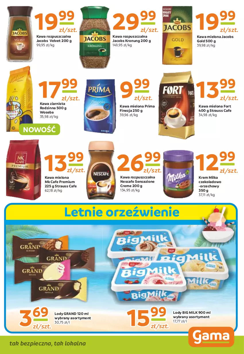 Gazetka promocyjna Gama - Gazetka Gama - ważna 14.08.2023 do 03.08.2024 - strona 5 - produkty: Big Milk, Gra, Jacobs, Jacobs Velvet, Kawa, Kawa mielona, Kawa rozpuszczalna, Kawa ziarnista, Lody, Milka, Piec, Prima, Velvet, Woseba