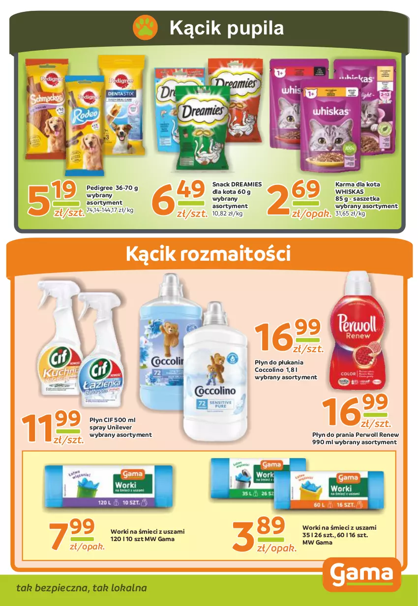 Gazetka promocyjna Gama - Gazetka Gama - ważna 14.08.2023 do 03.08.2024 - strona 9 - produkty: Cif, Coccolino, Pedigree, Perwoll, Piec, Płyn do płukania, Płyn do prania, Whiskas, Worki na śmiec, Worki na śmieci