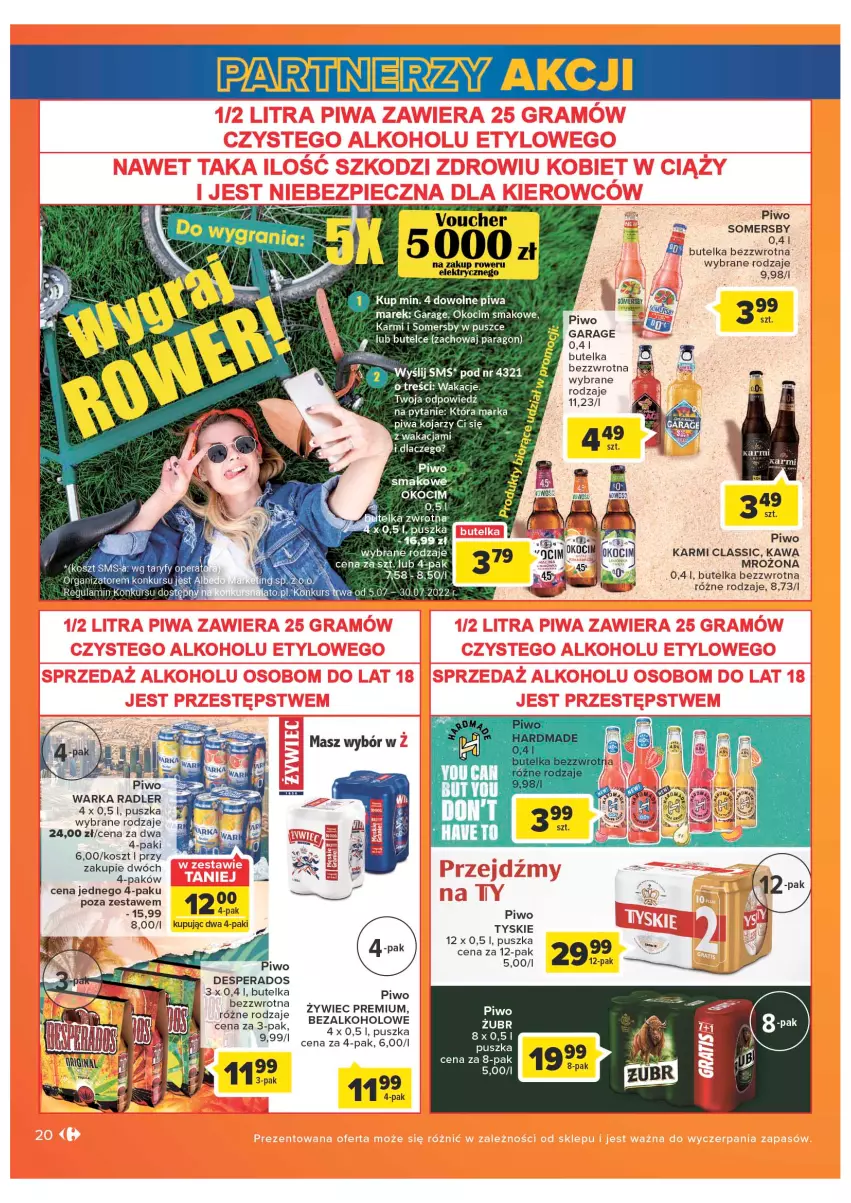 Gazetka promocyjna Carrefour - Gazetka Market - ważna 05.07 do 30.07.2022 - strona 20 - produkty: Desperados, Karmi, Kawa, Koc, Kosz, Okocim, Piwa, Piwo, Radler, Somersby, Tyskie, Warka