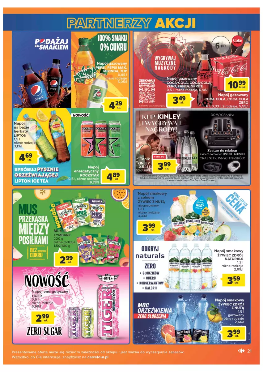 Gazetka promocyjna Carrefour - Gazetka Market - ważna 05.07 do 30.07.2022 - strona 21 - produkty: Coca-Cola, Fa, Fanta, Ice tea, LG, Lipton, Napój, Napój energetyczny, Por, Ser, Sprite, Tiger