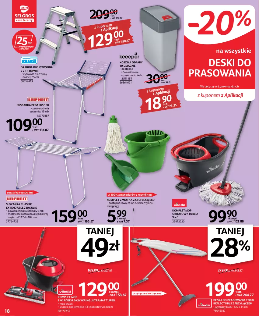 Gazetka promocyjna Selgros - Oferta przemysłowa - ważna 06.10 do 19.10.2022 - strona 18 - produkty: Asus, Deska do prasowania, Drabina, Kosz, Kosz na odpady, Mop, Rama, Sok, Suszarka, Top, Wiadro