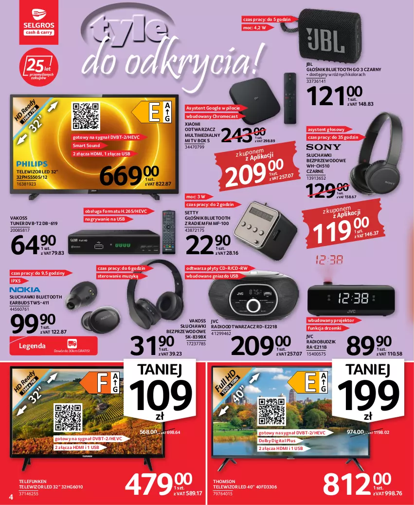 Gazetka promocyjna Selgros - Oferta przemysłowa - ważna 06.10 do 19.10.2022 - strona 4 - produkty: Budzik, Głośnik, Głośnik bluetooth, Gra, Gry, JBL, JVC, Radiobudzik, Radioodtwarzacz, Słuchawki, Słuchawki bezprzewodowe, Słuchawki bluetooth, Telewizor, Thomson