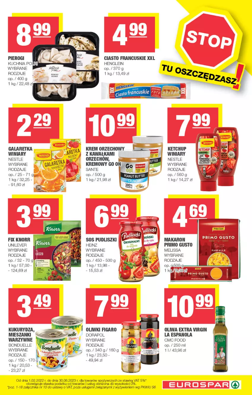 Gazetka promocyjna Spar - EuroSpar - ważna 30.04 do 10.05.2023 - strona 9 - produkty: Bonduelle, Ciasto francuskie, Fa, Gala, Galaretka, Gin, Heinz, Kawa, Ketchup, Knorr, Krem orzechowy, Kuchnia, Kukurydza, Makaron, Oliwki, Pierogi, Pudliszki, Sante, Sok, Sos, Winiary