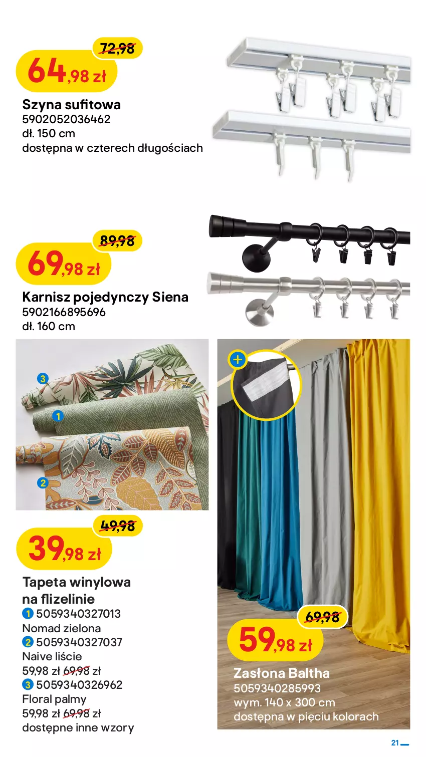 Gazetka promocyjna Castorama - ważna 06.07 do 24.07.2022 - strona 21 - produkty: Flora, Karnisz, Lampa, Lampa wisząca, Plafon, Plafon LED, Por, Szyna, Tapeta, Zasłona