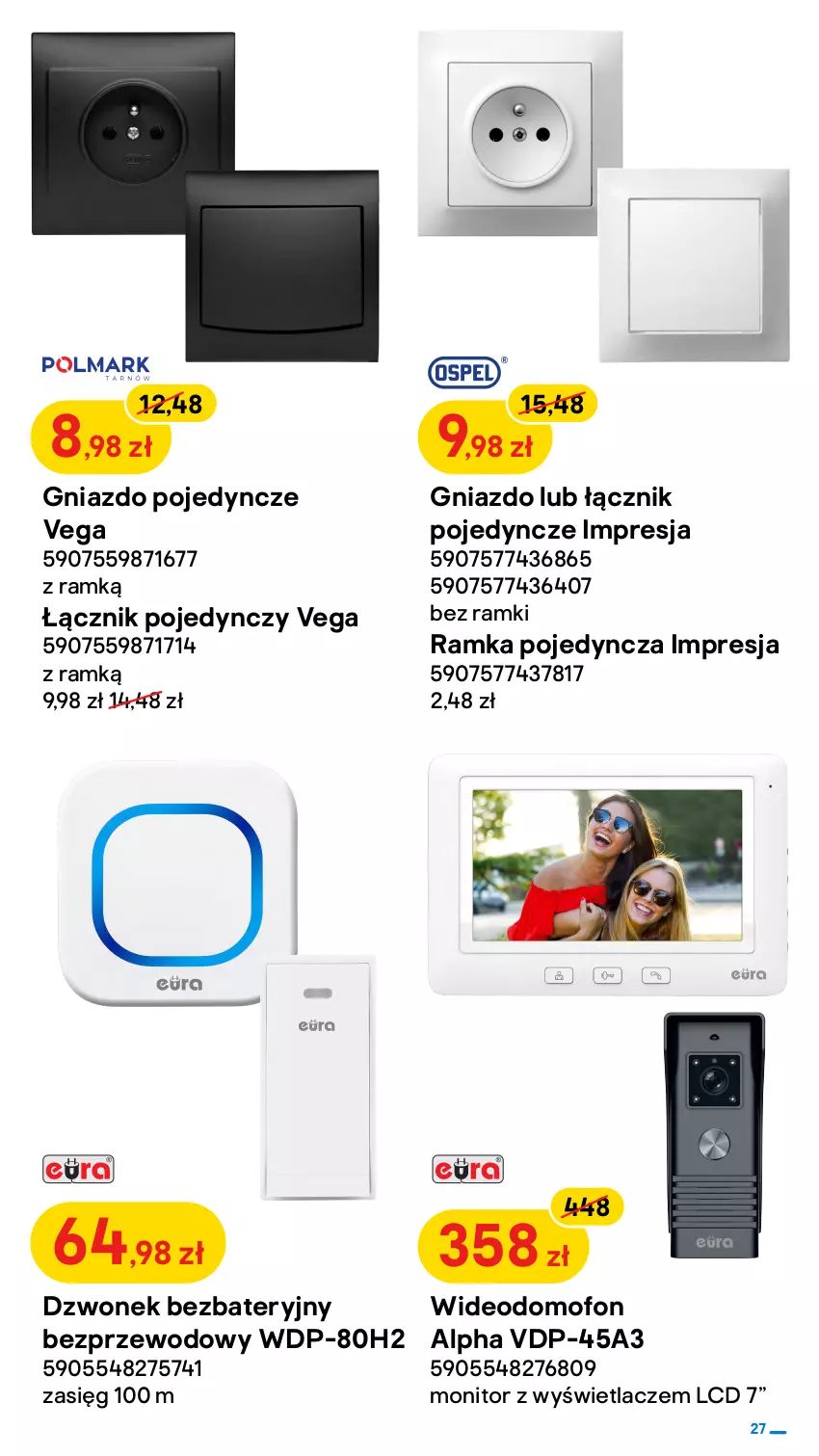 Gazetka promocyjna Castorama - ważna 06.07 do 24.07.2022 - strona 27 - produkty: Domofon, Dzwonek, Gniazdo pojedyncze, Grzejnik, Grzejnik łazienkowy, Monitor, Ramka, Wideodomofon