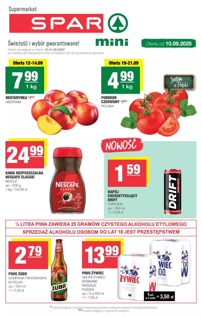 Gazetka promocyjna Spar - Spar-Mini - ważna 07.09 do 17.09.2025 - strona 1 - produkty: Kawa, Kawa rozpuszczalna, Napój, Nektar, Nektarynka, Piwo, Top