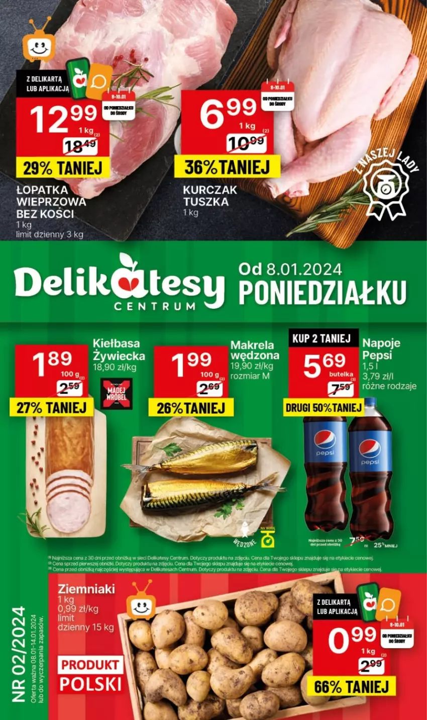 Gazetka promocyjna Delikatesy Centrum - NOWA GAZETKA Delikatesy Centrum od 8 stycznia! 8-14.01.2024 - ważna 08.01 do 14.01.2024 - strona 1 - produkty: Kiełbasa, Kurczak, Napoje, Por, Rum, Tusz, Ziemniaki