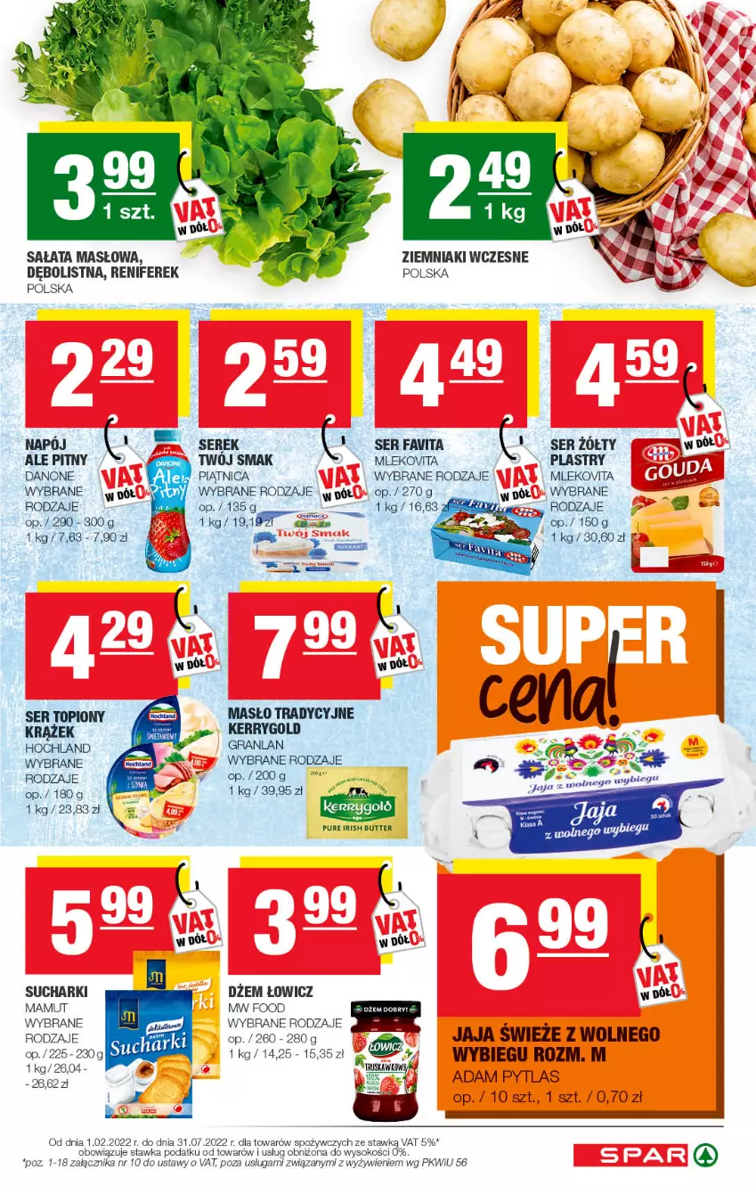 Gazetka promocyjna Spar - Spar - ważna 12.06 do 22.06.2022 - strona 3 - produkty: Danone, Dżem, Fa, Favita, Gra, Hochland, Jaja, Masło, Mleko, Mlekovita, Napój, Piątnica, Pur, Renifer, Sałat, Sałata masłowa, Ser, Ser topiony, Serek, Sok, Top, Twój Smak, Ziemniaki