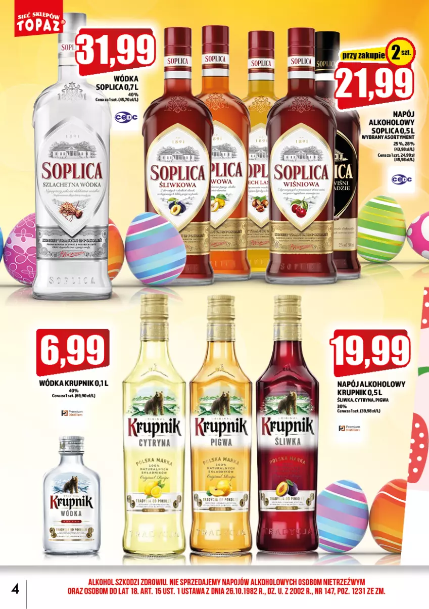 Gazetka promocyjna Topaz - Gazetka - ważna 01.04 do 30.04.2022 - strona 4 - produkty: Krupnik, Napój, Ser, Soplica, Wódka