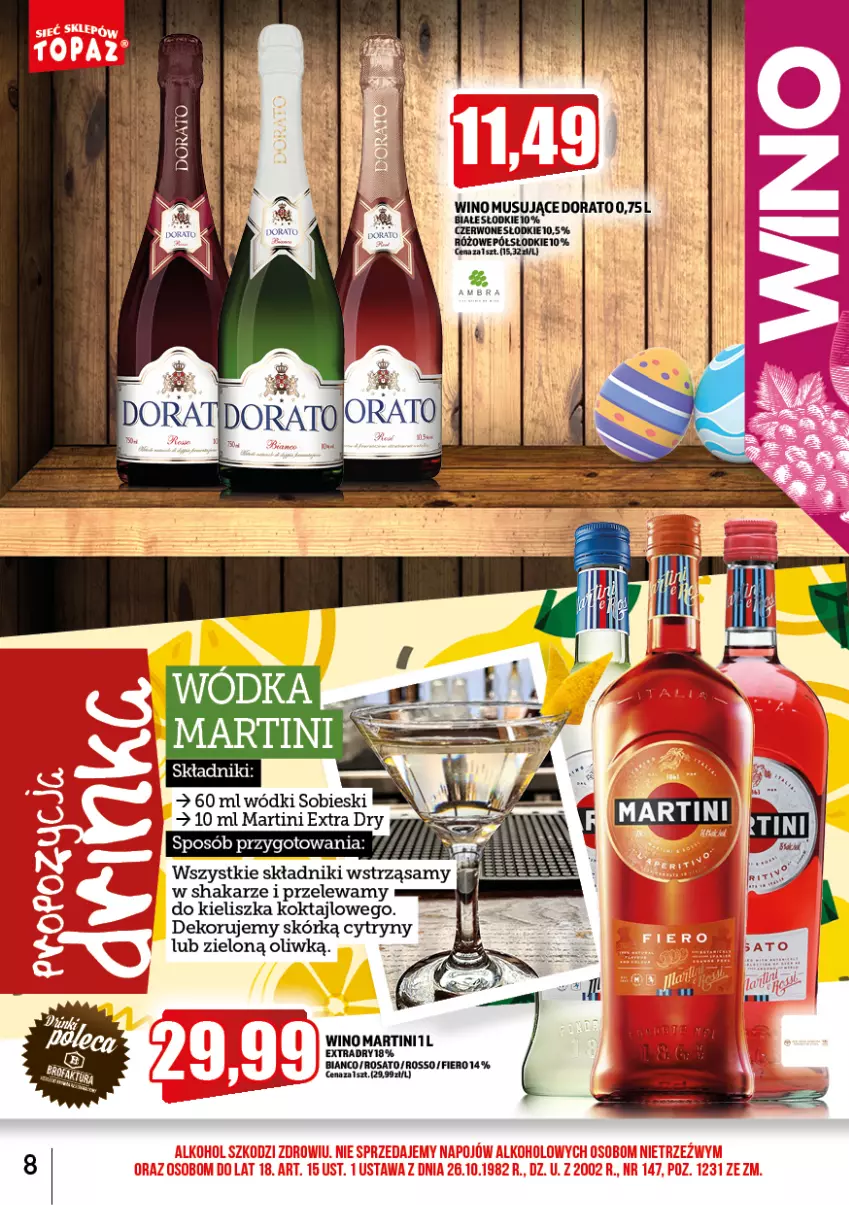 Gazetka promocyjna Topaz - Gazetka - ważna 01.04 do 30.04.2022 - strona 8 - produkty: Martini, Mus, Wino, Wino musujące