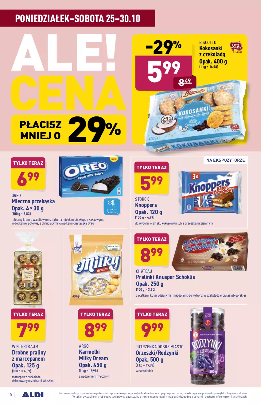 Gazetka promocyjna Aldi - Katalog spożywczy - ważna 25.10 do 30.10.2021 - strona 10 - produkty: Jutrzenka, Kakao, Kawa, Knoppers, Kokos, Oreo, Orzeszki, Praliny, Rodzynki, Sanki, Tera