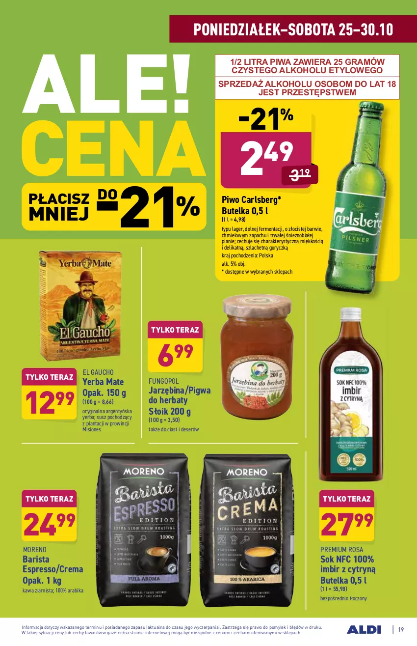 Gazetka promocyjna Aldi - Katalog spożywczy - ważna 25.10 do 30.10.2021 - strona 19 - produkty: Carlsberg, Deser, Gin, Gra, Imbir, Kawa, Kawa ziarnista, Piwa, Piwo, Ser, Sok, Tera