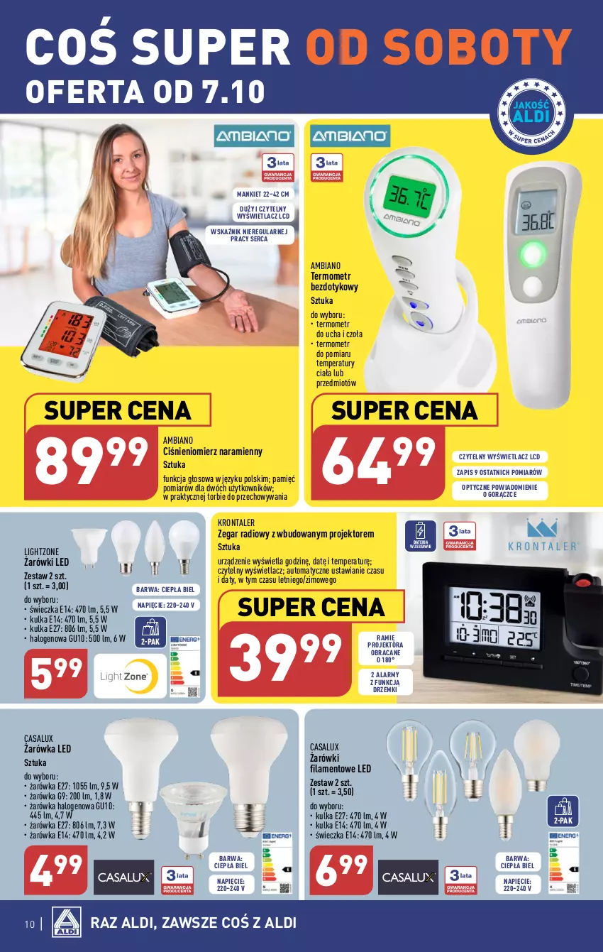 Gazetka promocyjna Aldi - Artykuły przemysłowe i tekstylia - ważna 04.10 do 07.10.2023 - strona 10 - produkty: Bateria, Ciśnieniomierz, Halo, Ser, Termometr, Zegar