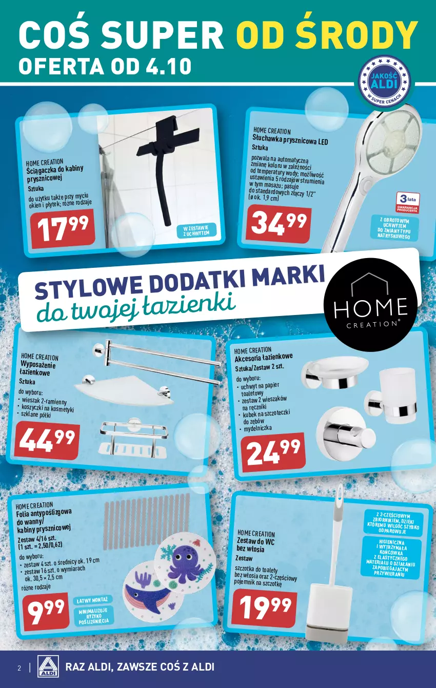 Gazetka promocyjna Aldi - Artykuły przemysłowe i tekstylia - ważna 04.10 do 07.10.2023 - strona 2 - produkty: Kubek, Kubek na szczoteczki do zębów, LG, Mydelniczka, Papier, Papier toaletowy, Pojemnik, Ręcznik, Słuchawka prysznicowa, Szczotka, Wieszak, Zestaw do wc