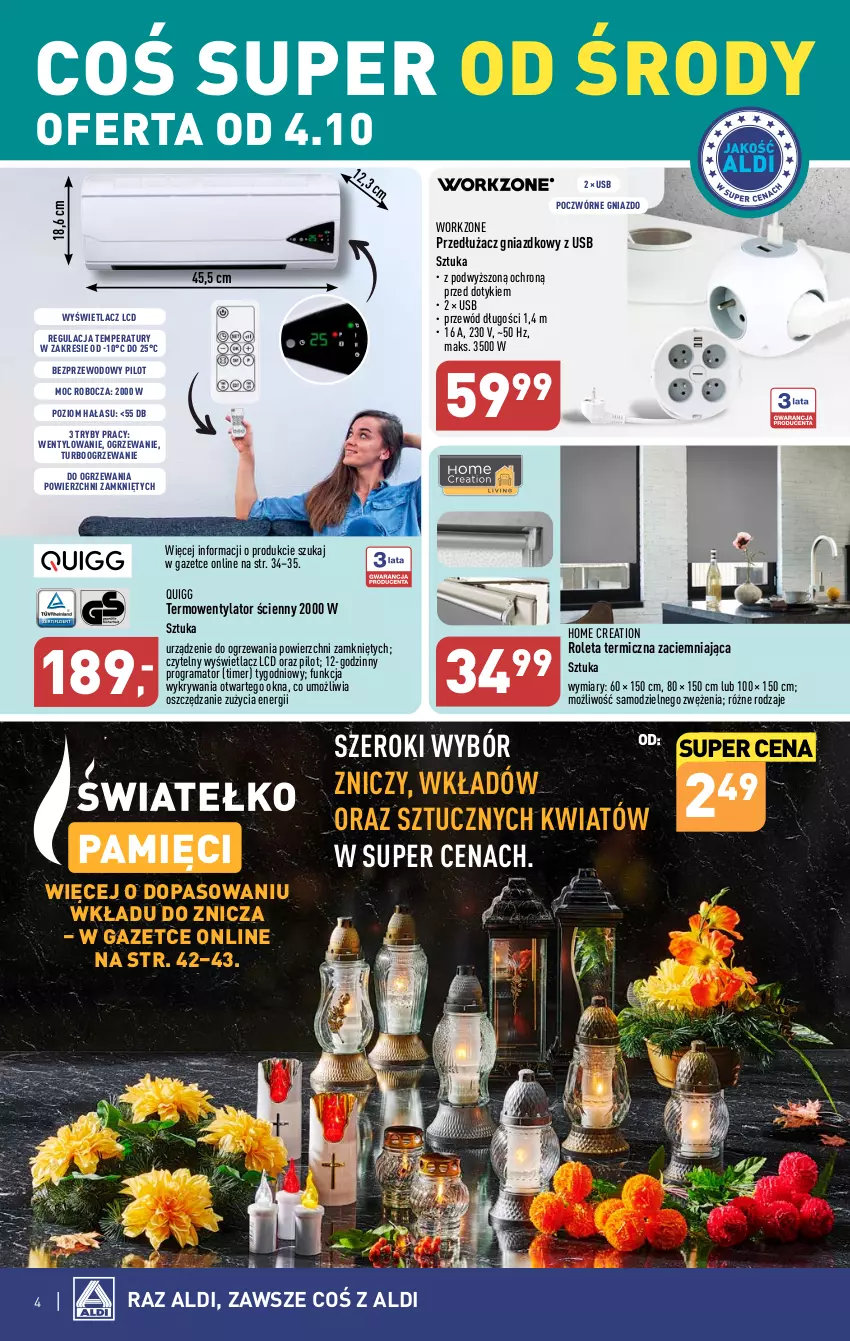 Gazetka promocyjna Aldi - Artykuły przemysłowe i tekstylia - ważna 04.10 do 07.10.2023 - strona 4 - produkty: Gra, Ogrzewanie, Przewód, Rama, Roleta, Termowentylator, Znicz