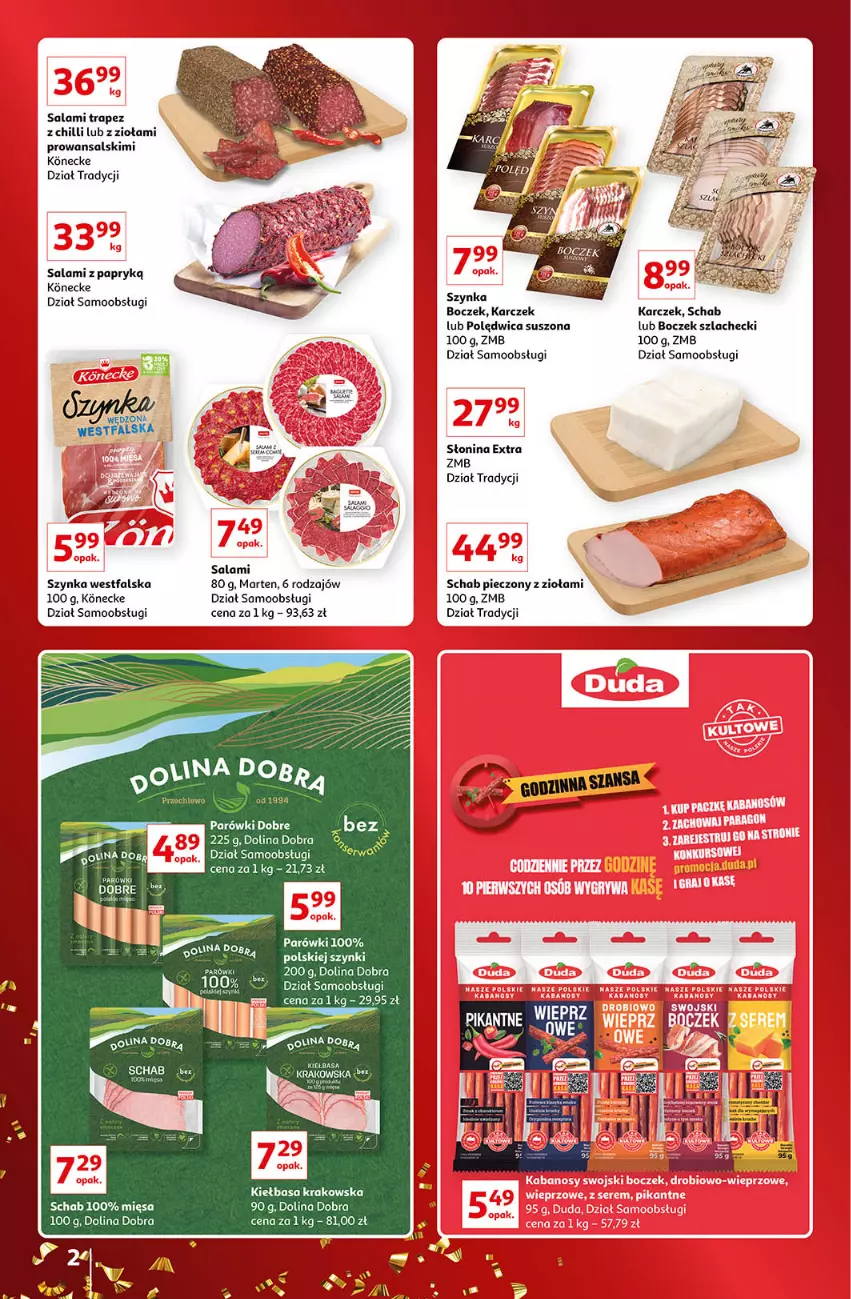 Gazetka promocyjna Auchan - Gazetka Znane Marki Lubiane Auchan - ważna 01.12 do 11.12.2022 - strona 2 - produkty: Boczek, Fa, Kiełbasa, Kiełbasa krakowska, Parówki, Piec, Polędwica, Salami, Salami z papryką, Schab pieczony, Szynka