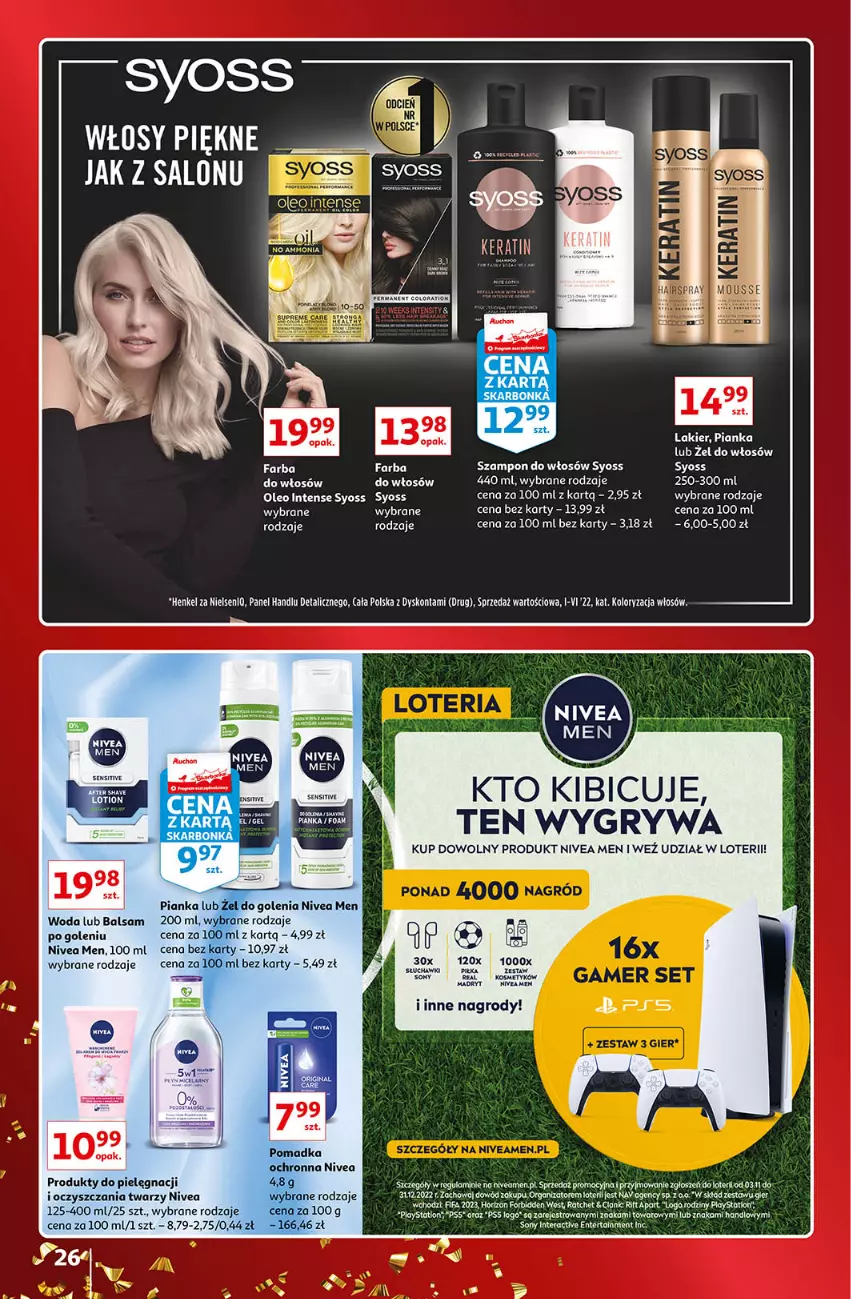 Gazetka promocyjna Auchan - Gazetka Znane Marki Lubiane Auchan - ważna 01.12 do 11.12.2022 - strona 26 - produkty: Fa, Gry, Lakier, LG, Nivea, Nivea Men, Oleo, PlayStation, Sony, Syoss, Szampon, Woda