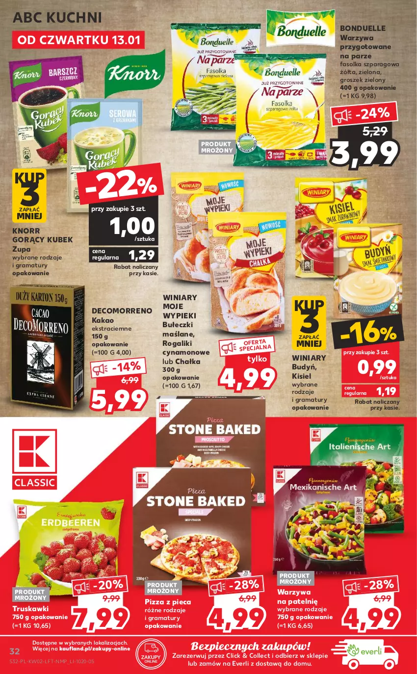 Gazetka promocyjna Kaufland - OFERTA TYGODNIA - ważna 13.01 do 19.01.2022 - strona 32 - produkty: Bonduelle, Budyń, Bułeczki, Fa, Gra, Groszek, Kakao, Kisiel, Knorr, Kubek, Piec, Pizza, Rama, Rogal, Truskawki, Warzywa, Winiary, Zupa