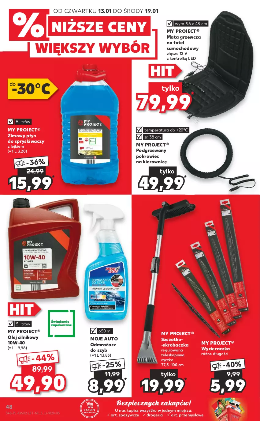 Gazetka promocyjna Kaufland - OFERTA TYGODNIA - ważna 13.01 do 19.01.2022 - strona 48 - produkty: Fotel, Mata grzewcza, Moje Auto, Odmrażacz do szyb, Olej, Olej silnikowy, Piec, Płyn do spryskiwaczy, Pokrowiec, Pokrowiec na kierownicę, Skrobaczka, Szczotko-skrobaczka, Teleskop, Wycieraczka