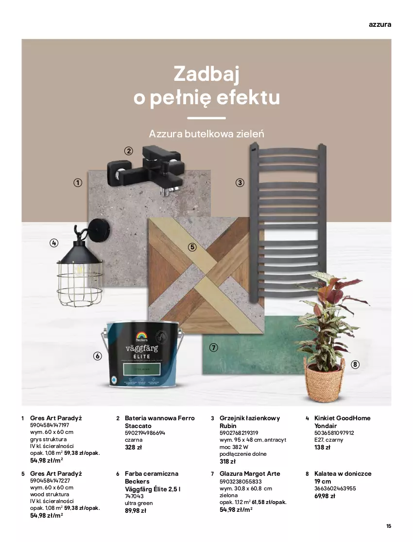 Gazetka promocyjna Castorama - Katalog Łazienki 2021 - ważna 01.10 do 31.12.2021 - strona 15 - produkty: Bateria, Bateria wannowa, Beckers, Fa, Farba ceramiczna, Glazura, Gres, Gry, Grzejnik, Grzejnik łazienkowy, Lazur, Miska, Rubin