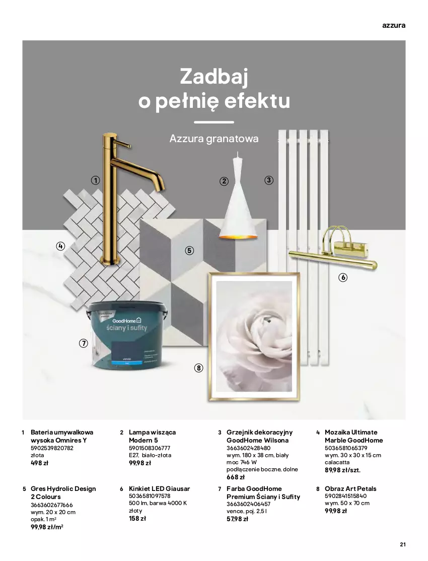 Gazetka promocyjna Castorama - Katalog Łazienki 2021 - ważna 01.10 do 31.12.2021 - strona 21 - produkty: Bateria, Bateria umywalkowa, Fa, Gra, Granat, Gres, Grzejnik, Lampa, Lampa wisząca, Obraz, Sok, Wilson, Zestaw prysznicowy