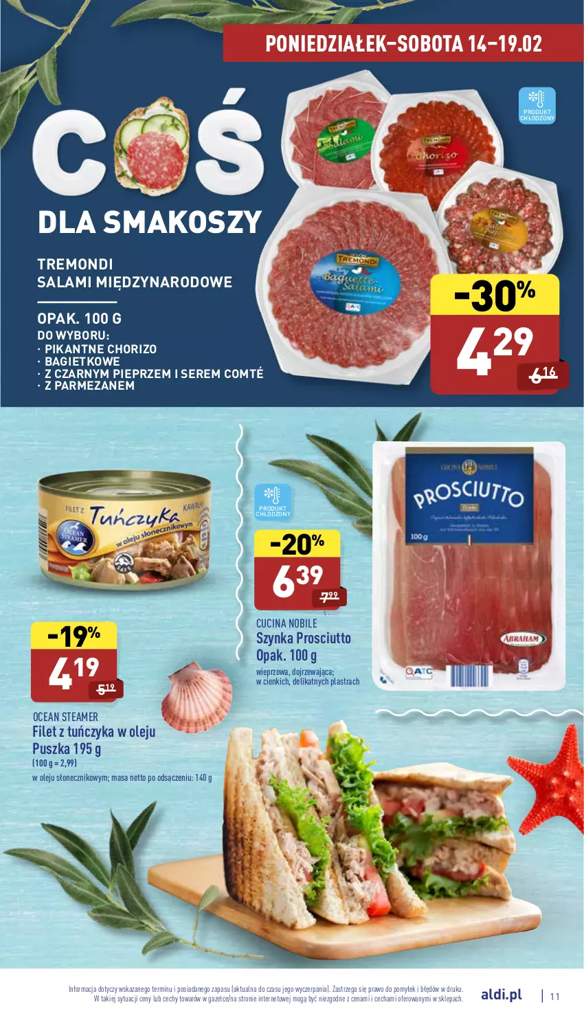 Gazetka promocyjna Aldi - Katalog spożywczy - ważna 14.02 do 19.02.2022 - strona 11 - produkty: Kosz, Olej, Parmezan, Pieprz, Prosciutto, Salami, Ser, Szynka, Tuńczyk