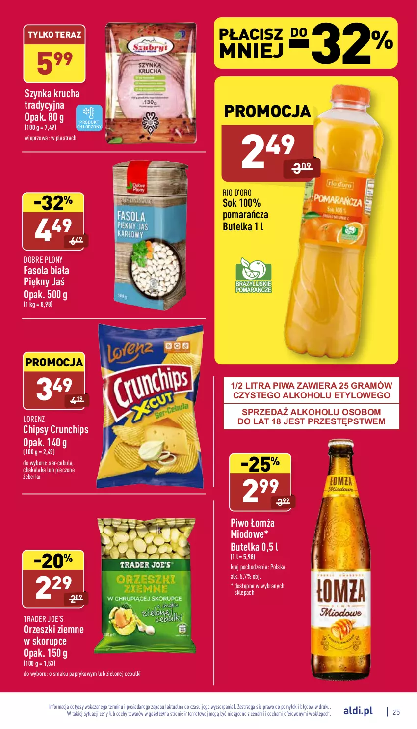 Gazetka promocyjna Aldi - Katalog spożywczy - ważna 14.02 do 19.02.2022 - strona 25 - produkty: Cebula, Chipsy, Crunchips, Fa, Fasola, Gra, Lorenz, Orzeszki, Orzeszki ziemne, Piec, Piwa, Piwo, Ser, Sok, Szynka, Tera