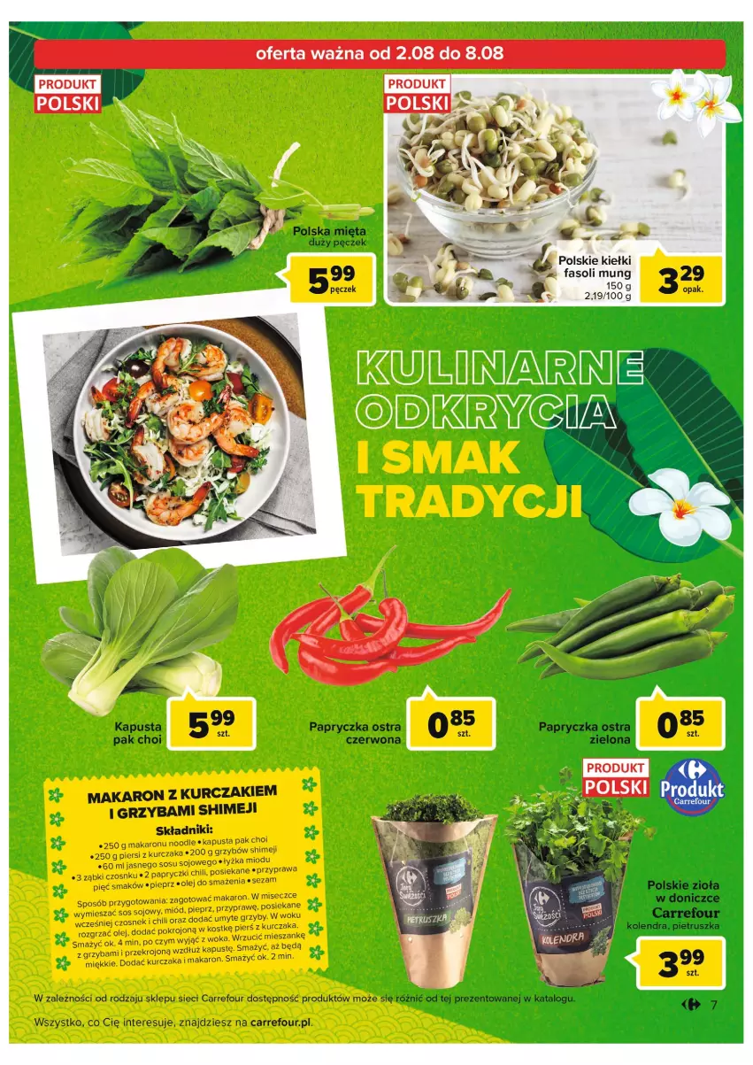 Gazetka promocyjna Carrefour - Gazetka Kuchnia azjatycka - ważna 02.08 do 13.08.2022 - strona 7 - produkty: Czosnek, Grzyby, Kurczak, Makaron, Mięta, Miód, Olej, Pieprz, Pietruszka, Sezam, Sos, Sos sojowy