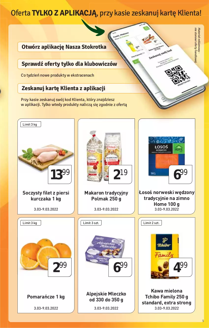 Gazetka promocyjna Stokrotka - Supermarket - ważna 03.03 do 09.03.2022 - strona 5 - produkty: Fa, Filet z piersi kurczaka, HP, Kawa, Kawa mielona, Kurczak, Makaron, Mleczko, Olma, Pomarańcze, Tchibo, Tchibo Family