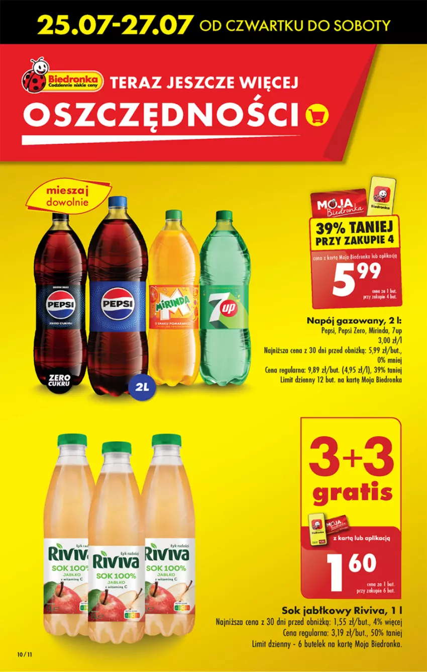 Gazetka promocyjna Biedronka - Od czwartku - ważna 25.07 do 31.07.2024 - strona 10 - produkty: 7up, Dron, Mirinda, Napój, Napój gazowany, Pepsi, Sok, Sok jabłkowy, Tera