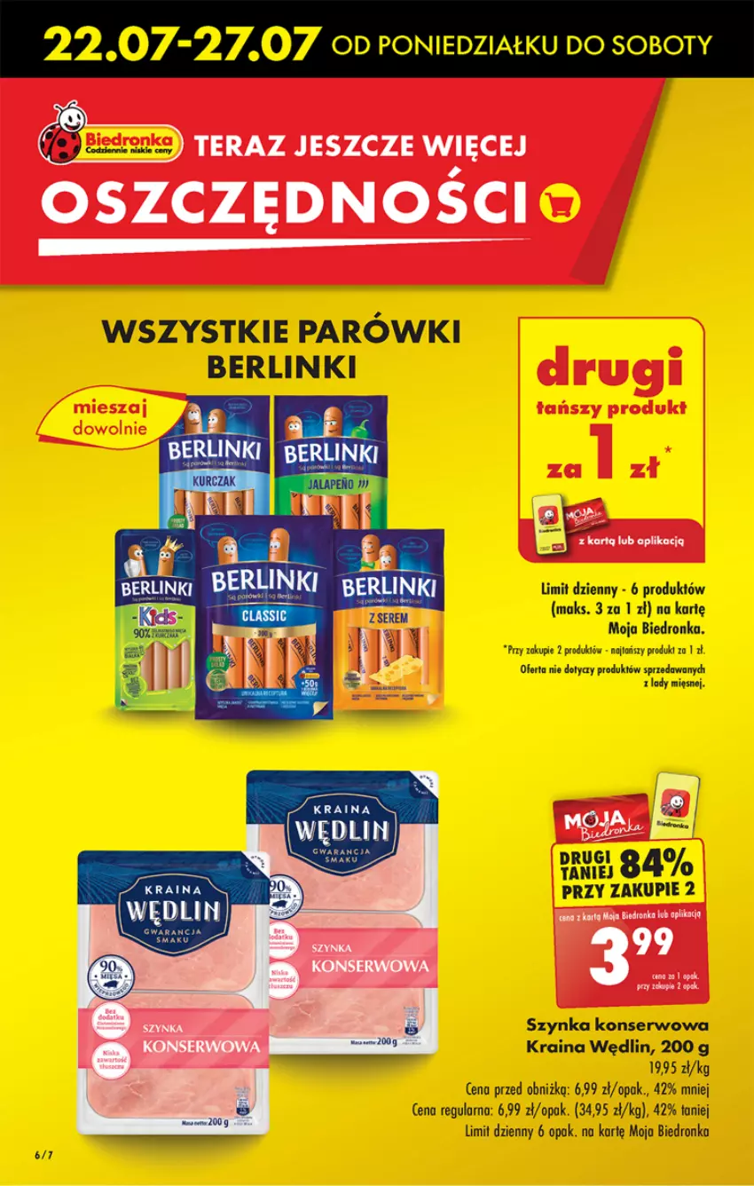 Gazetka promocyjna Biedronka - Od czwartku - ważna 25.07 do 31.07.2024 - strona 6 - produkty: Berlinki, Dron, Parówki, Ser, Szynka, Szynka konserwowa, Tera