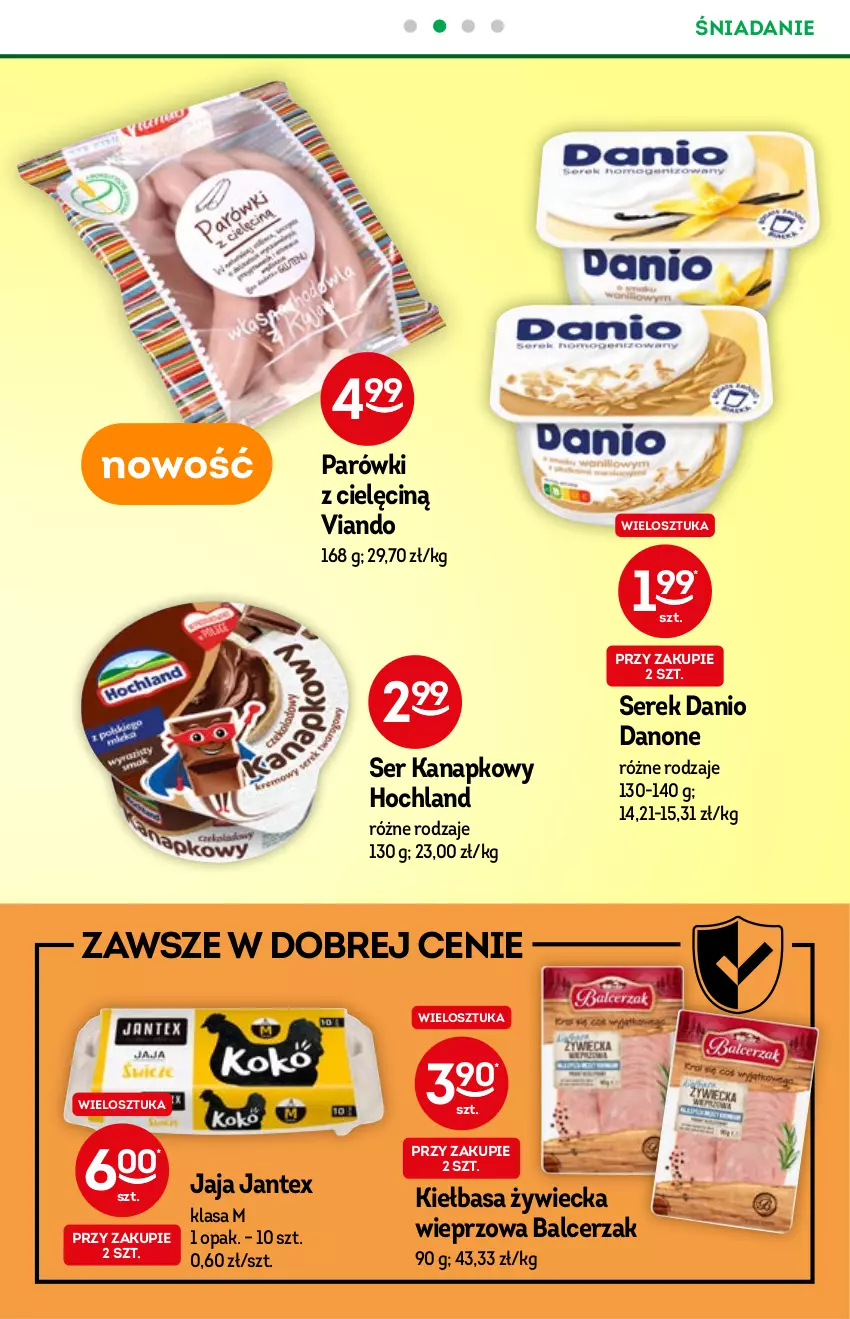 Gazetka promocyjna Żabka - ważna 05.01 do 18.01.2022 - strona 19 - produkty: Danio, Danone, Hochland, Jaja, Kiełbasa, Parówki, Ser, Serek